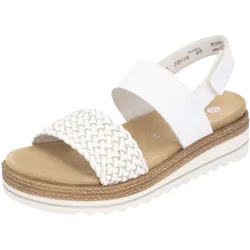 Keilsandalette REMONTE "ELLE-Collection", Damen, Gr. 44, gold (weiß, goldfarben), Leder, Lederimitat, Flechtoptik, modisch, Schuhe, Sommerschuh, Sandale, Keilabsatz, mit Flechtbandage im Metalliclook