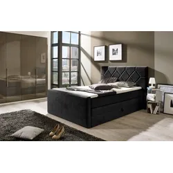 Boxspringbett PLACES OF STYLE "Atlanta", schwarz, B:120cm L:221cm, Stoff, Massivholz, Kunststoff, Komplettbetten, Boxspringbett, inklusive Topper und Bettkasten