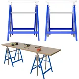 TATIVALO 2x Arbeitsbock klappbar Arbeitsböcke 7-fach höhenverstellbar 80-131 cm Unterstellbock Böcke klappbar Gerüstbock Metall Stahl verzinkt lackiert blau für Baustelle Handwerk Garten Montagebock