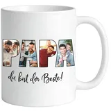 Personalisierte Papa Tasse mit 4 Fotos selbst gestalten – Fototasse „Du bist der Beste“ – Individuelles Geschenk zum Geburtstag & Vatertag – 330ml weiß