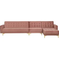 Ecksofa ABERDEEN Rosa Samtstoff Linksseitig