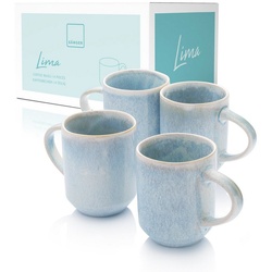 SÄNGER Becher Lima Kaffeebecher Set (4-teilig), Steingut, Blau Türkis mit hellem Farbverlauf & beigem Rand, Handmade blau