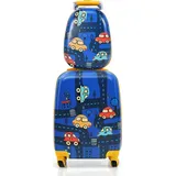 COSTWAY 2tlg Kinderkoffer + Rucksack, Kindertrolley aus Kunststoff, Kindergepäck, Kinder Kofferset (Blau, 12"+18") - Blau