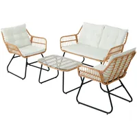 Svita CAPRI Balkonmöbel-Set Polyrattan Sitzgruppe Outdoor 4-tlg. Gartenlounge Natur
