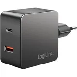 Logilink Dual USB-Ladeadapter, 1x USB-A, USB-C, GaN (Galliumnitrid) für hohe Effizienz bis 45 W, PPS-Laden (Programmable Power Supply), PowerDelivery & QuickCharge