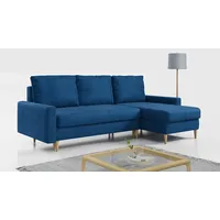 MKS MEBLE Ecksofa - L-Form Sofa mit Schlaffunktion - Wohnlandschaft L Form, Ecksofa mit Schlaffunktion und Bettkasten, Schlafsofa mit Bettkasten, Couch mit Schlaffunktion - Dunkelblau LANG