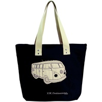 BRISA VW Collection - Volkswagen Wiederverwendbare Canvas-Einkaufs-Tüte-Strand-Tasche mit T1 Bulli Bus Motiv (Silhouette/Schwarz)