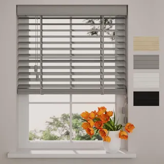 Radeco® Bambus Jalousie innen hellgrau 75 x 175 cm, 50mm Lamellen aus Bambus Holz, Breiten von 50 bis 250 cm erhältlich, innenjalousie, Fenster jalousien