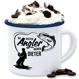 Emaille Tasse Blechtasse - Besten Angler - Vatertagsgeschenk Angeln Angelzubehör personalisiert mit Namen Angelgeschenkideen Geschenke für Angler Angel Geschenk für Männer Fischer - 300 ml - Weiß