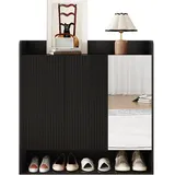 Okwish Schuhschrank 110 x 110 x 35,5 cm mit Ganzkörperspiegel und verstellbaren Einlegeböden / Schwarz