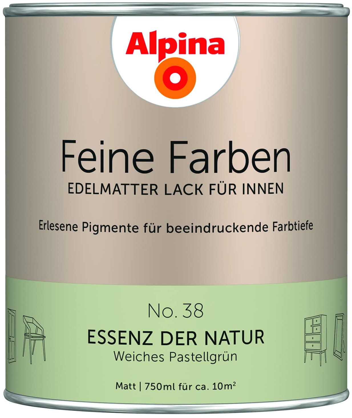 Alpina Feine Farben Lack No. 38 Essenz der Natur edelmatt 750ml - Weiches Pastellgrün