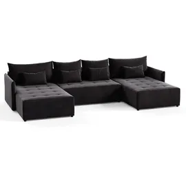 Sofnet Wohnlandschaft Schwarz, Textil, 7-Sitzer, U-Form,Rechteckig, 365x80x180 cm, Wohnzimmer, Sofas & Couches, Wohnlandschaften, Wohnlandschaften in U-Form