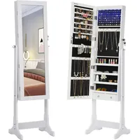 Songmics LED Beleuchtung Schmuckschrank, mit Spiegel, 4 Ablagen und
