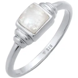 Elli PREMIUM Elli PREMIUM Ring Mondstein Quadrat Vintage 925 Silber vergoldet Ringe   Damen 