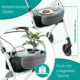 aktivshop Indoor-Rollator Wohnungsrollator leicht faltbar mit abnehmbarem Tablett weiß