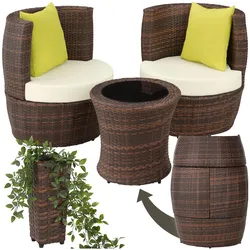 tectake® Rattan Sitzgruppe, mit Aluminiumgestell, dicke Polsterung, stapelbar