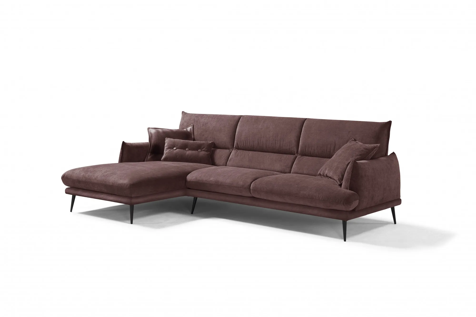 Ecksofa EGOITALIANO "FUNNY, hochwertiges und aktuelles Design, bequeme Rückenlehne" Sofas Gr. B/H/T: 265 cm x 90 cm x 225 cm, Microfaser, Recamiere links, braun hochwertiger Sitzkomfort, L-Form