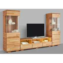 Home Affaire Wohnwand Vetro,Fronten Massivholz,Korpus Holzwekstoff,Griffmulden, (Set, 3-St), Böden teilweise versetzbar, bei TV Teil Kabeldurchführung braun