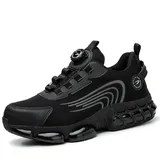 Drehschnalle Sicherheitsschuhe Herren Arbeitstrainer Unzerbrechliche Schuhe Pannensichere Sicherheitsarbeitsschuhe Arbeitsstiefel Stahlkappenschuhe - Schwarz - 36
