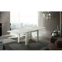 Dmora Ausziehbarer Esstisch Otto, Hilfsküchenkonsole, Ausziehbarer Tisch, 100% Made in Italy, cm 90x90h75, Zement