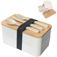 Intirilife Lunch Box Bento Box mit 3 Fächern und Besteck in Weiß - 18.5. x 10.5 x 9.3 cm - Brotdose mit Messer Gabel und Löffel