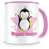 Samunshi® Kindertasse mit Namen Tasse Süßer Pinguin Personalisierte Tasse mit Namen Kinder Kinderbecher mit Namen Kindergarten rosa 300ml