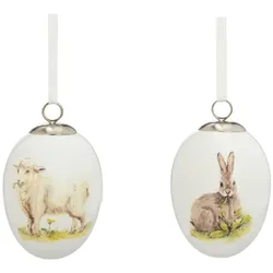 Eiersatz zum Hängen Hase / Schaf / Blumen (2teilig)