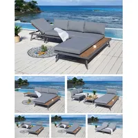 ALEOS. Gartenlounge Lounge aus Aluminium mit Massiv Holz Teak Multifunktionslounge Loungeece Set Loungegarnitur Sitzgruppe Doppelliege Sofagarnitur...