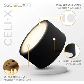 SSC-LUXon CELI-X LED Deckenleuchte matt schwarz - flach rund - inkl. tauschbarem LED GX53 5W warmweiß
