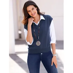 Pullunder INSPIRATIONEN "Pullunder", Damen, Gr. 42, blau (dunkelblau), 100% Baumwolle, unifarben, Pullover