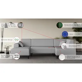 Home Affaire Wohnlandschaft HOME AFFAIRE "ARROS U-Form mit Wellenunterfederung, Maße B/T/H: 300/163/81 cm", grau (hellgrau), B:300cm H:81cm T:163cm, 100% Polyester, Sofas, Wohnlandschaft, incl. Zierkissen, mit Recamiere links/rechts bestellbar, auch in Cord