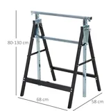 Set Mit 2 Klappbaren Metall-sägeböcken Mit Verstellbarer Höhe, Stahl-sägeböcke 68x58x80-130 Cm, Schwarz