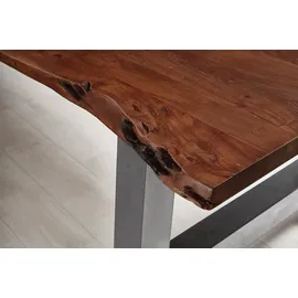 sam möbel gmbh Esstisch Baumkante Massiv Akazie nussbaumfarben 300x100 A-Gestell silber ALICANTE - Braun