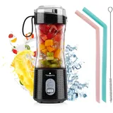 Vaeqozva Smoothie Maker Klein Blender 350mL,Tragbarer Mixer Smoothie Maker Mini Standmixer USB mit 6 Klingen für Saft Marmelade Shake Smoothie für Outdoor Sport Reisen,Schwarz