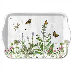 Tablett 13x21cm Melamin mit Wildblumen Motiv - kleines Serviertablett Frühstückstablett Tischdeko Frühling Sommer Garten Dekotablett Blumen Weiß Grün