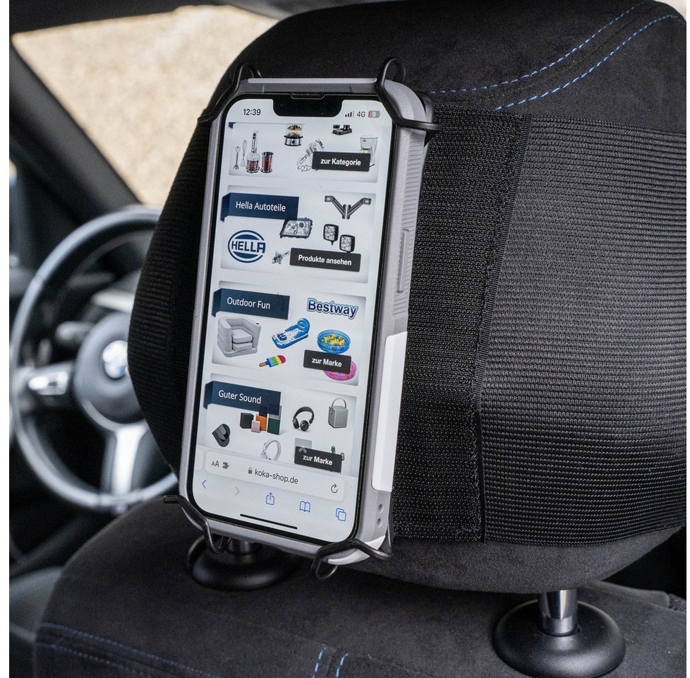 Filmer Universal Auto Rücksitz Halter Kopfstütze Handy-Halterung, (Halterung KFZ PKW Universell passend für Smartphone iPhone) schwarz