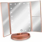 Minkurow Led Kosmetikspiegel Faltbarer Standspiegel - Beleuchteter Schminkspiegel 2x 3x Vergrößerungsspiegel - Roségold