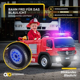 Actionbikes Motors Kinder-Elektro-Feuerwehrauto SX1818, Spritze, Sirene, Blaulicht, 70 Watt, Servolenkung, Bluetooth