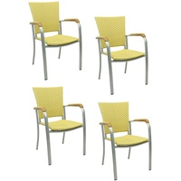 4x KONWAY® ARUBA Stapelsessel Honig Premium Polyrattan Garten Sessel Stuhl Set