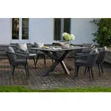 Mr. Deko Gartenmöbelset Diningsessel Cadiz mit Tisch Almeria 200x90cm - Grau