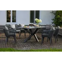 Mr. Deko Gartenmöbelset Diningsessel Cadiz mit Tisch Almeria 200x90cm - Grau