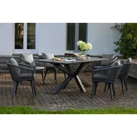 Mr. Deko Gartenmöbelset Diningsessel Cadiz mit Tisch Almeria 200x90cm - Grau