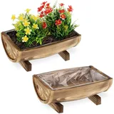 Relaxdays Blumenkasten Holz, 2er Set Pflanzkasten, HBT: 12,5 x 29,5 x 20 cm, Gartenzubehör, Blumentöpfe
