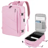 VOESLD Ryanair Handgepäck 40x20x25, Handgepäck Rucksack Damen Laptop Rucksack Rosa Rucksack Wasserdicht, Reiserucksack handgepäck Flugzeug für Alle Großen Airlines, Mit USB-Anschluss 20L