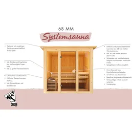 Karibu Sauna Askja Superior mit Fronteinstieg 68 mm Ohne Dachkranz Ohne Ofen