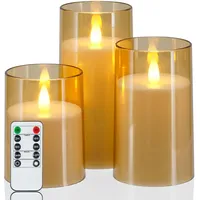 Homemory LED Elektrische Kerzen mit Fernbedienung & Timer, Batteriebetriebene Kerzen mit Flammen-Effekt, Perfekt für Weihnachtsdeko & Wohnzimmer, 3er Set Gold