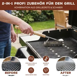 ELUNO Grillbürste 40 cm Edelstahl/Bambus/silber