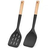 Faeymth Multifunktional Silikonspatel mit Holzgriffen zum Backen, Grillen und Mischen Von 1Set