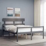 The Living Store Seniorenbett mit Kopfteil Grau Kingsize Massivholz - Grau