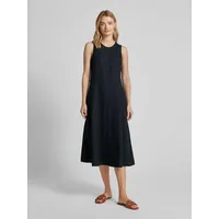 Leinenkleid mit Rundhalsausschnitt, Marine, 36